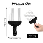 3pcs Hair Pick for Curly Hair, Stainless Steel Wide Tooth Detangling Comb Metal Afro Pick Comb with PP Handle for Curly Haircomb, Braids, Wigs Black