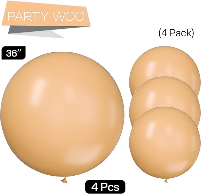 PartyWoo Nude Balloons 4pcs Apricot Fall Neutral Color 36 Inch | Balloons - Image 3