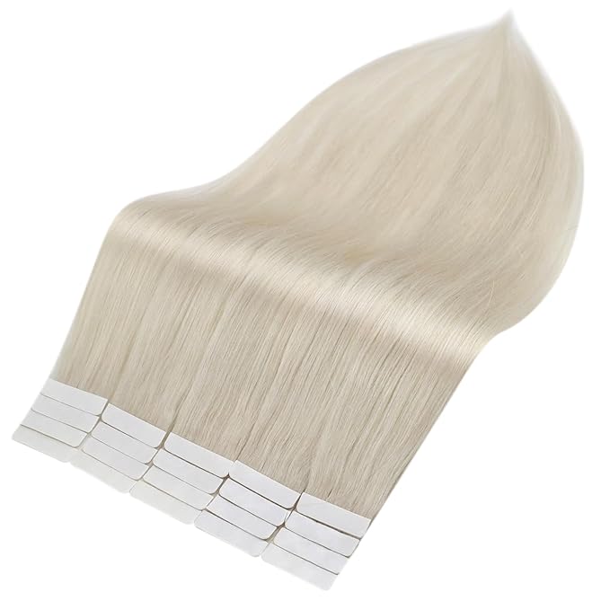 Full Shine Blonde Tape in Hair Extensions Human Hair 16 Inch 40 Pcs 100G Color 1000 Remy Tape in Extensions Double Sided Tape ins Seamless Brazilian Hair Skin Weft Natural