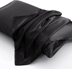 Aormenzy Satin Pillow Cases for Women Queen Size Set of 2, Black Satin Pillowcase for Hair with Envelope Closure Silky Pillow Covers Wrinkle, Fade Resistant (20x30 Inches)