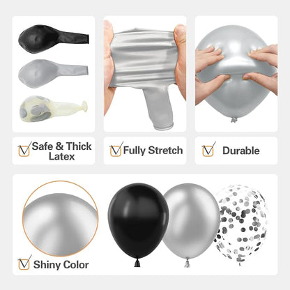 LOOLEY 137Pcs Black and Silver Balloons Garland Arch Kit w Stars - Image 4