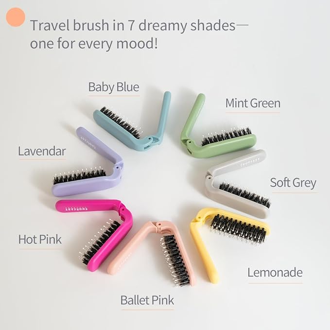 Uffy MiniPop Travel Hair Brush – Mini Folding Boar Bristles for Women, Men & Kids | Kid-Friendly Portable Purse Brush for Wet & Dry Hair, Curly or Straight | Pocket-Size Detangler – Mint Green