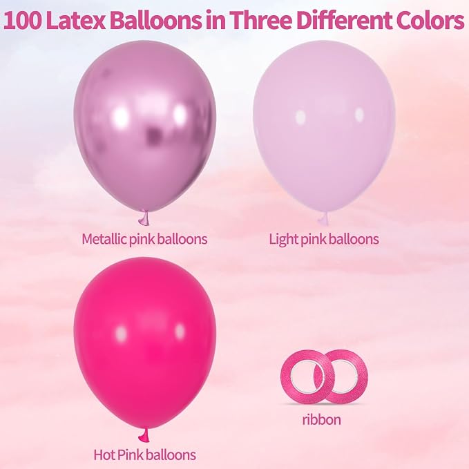 100Pcs Pink Balloons 12Inch Hot Pink Metallic Pink Balloon Light Pink Balloon - Image 2