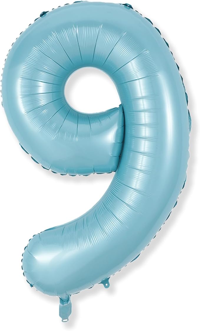 9 Balloons Number, 40 Inch Large Light Blue Mylar Number 9 Balloon, Baby Sky by Isndare