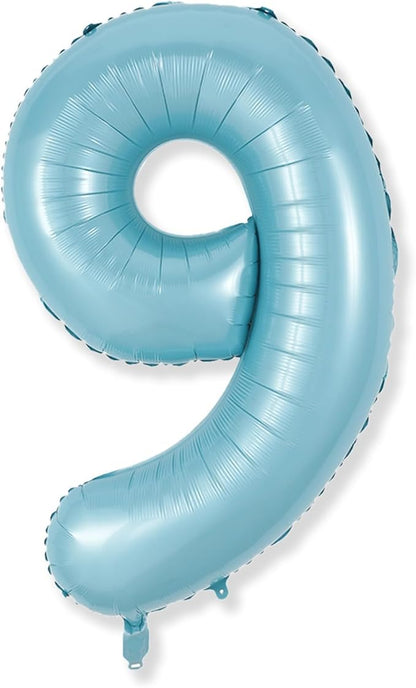 9 Balloons Number, 40 Inch Large Light Blue Mylar Number 9 Balloon, Baby Sky by Isndare