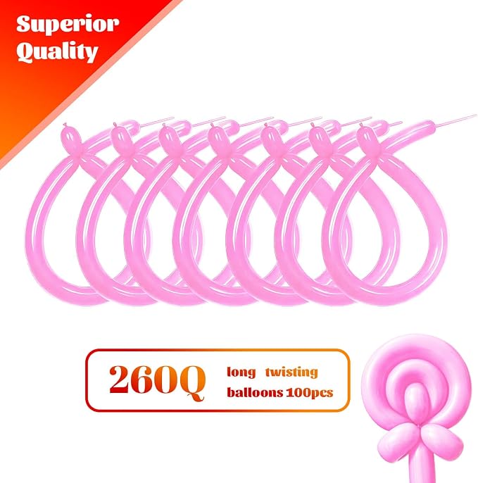 260 Pink Long Balloons for Balloon Garland Thickening Skinny Latex Twisting - Image 2