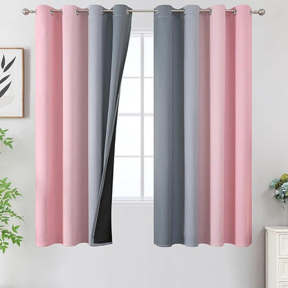 Ombre Gray and Pink Blackout Curtains 63 Inch Length 2 Panels, Full Light by ESTELARTEXTILER