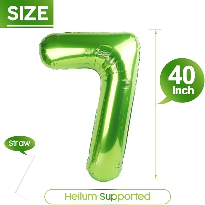 7 Balloon - Light Green Birthday Number Balloons, 40 Inch Party Decorations | - Image 5