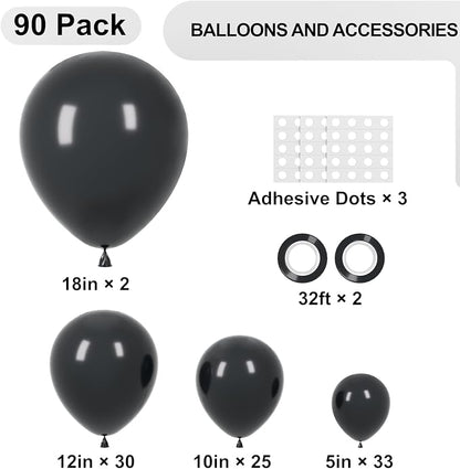 Voircoloria 90pcs Black Balloons Garland Arch Kit, 18 12 10 5 Inch | - Image 2