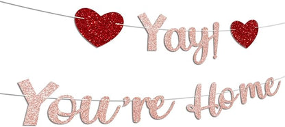 Rose Gold Glitter Welcome Home Banner, Yay! You're Home Banner - Image 4