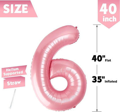 40 Inch Pastel Pink Number 6 Balloon, 6th Birthday Party Decorations | 40 Inch - Image 5