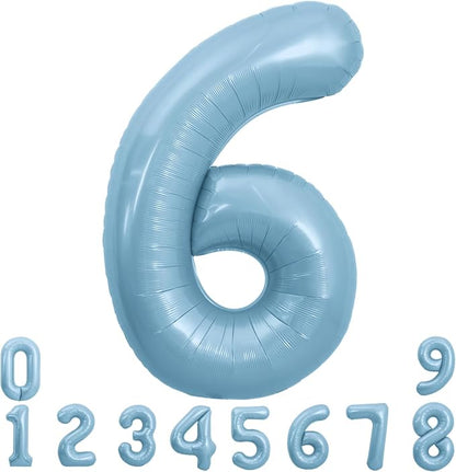 TONIFUL 40 Inch Pastel Blue Number 6 Foil Balloons Large Mylar Foil Digital 6 by TONIFUL