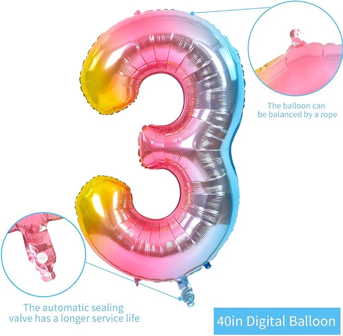TONIFUL 40 Inch Rainbow Large Numbers Balloons 0-9, Number 3 Digital 3 Helium - Image 2