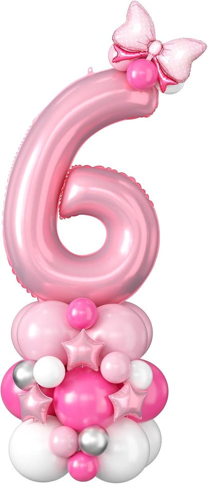40 Inch Pink Number 6 Balloon for 6th Birthday Decorations Pastel Baby Pink by Domgoge