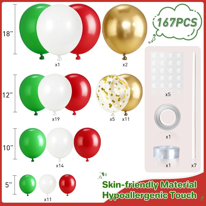 Red White Green and Gold Balloon Arch Kit - Image 2