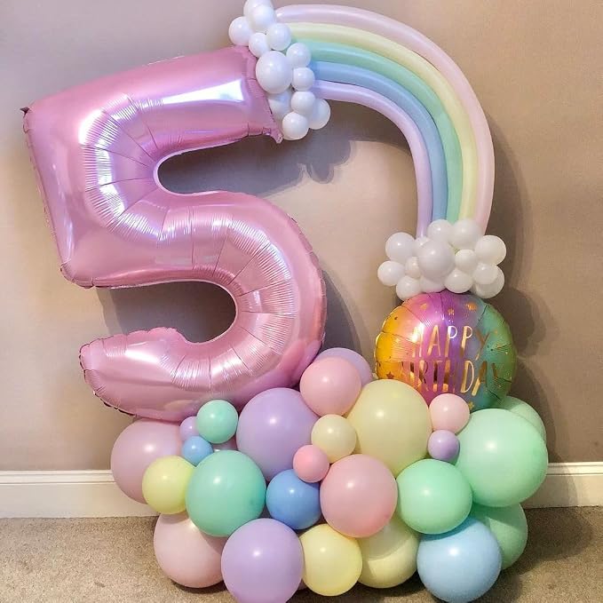 5 Balloon Numbers Birthday Decorations, 40In Pink Balloons - Image 2