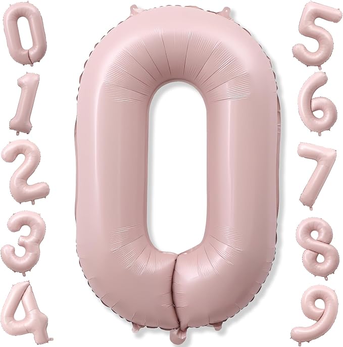 40 Inch Balloon Number 0 Pastel Pink, Large Foil Dusty Retro Pink Number by KAINSY