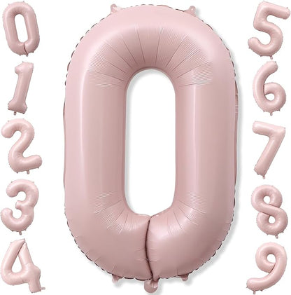 40 Inch Balloon Number 0 Pastel Pink, Large Foil Dusty Retro Pink Number by KAINSY