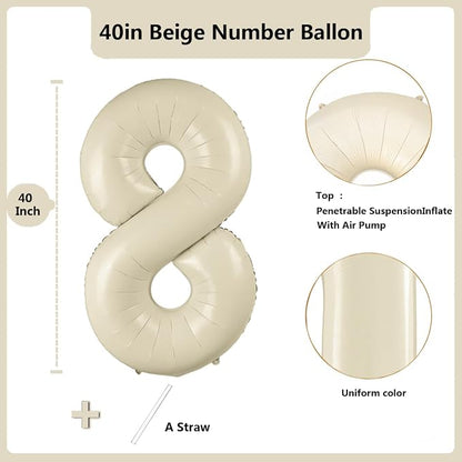40 inch Cream White Number Balloon Giant Foil Helium Balloons Beige Number 8 - Image 2