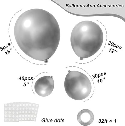RUBFAC Silver Balloons Different Sizes 105pcs 5/10/12/18 Inch Metallic Silver - Image 2