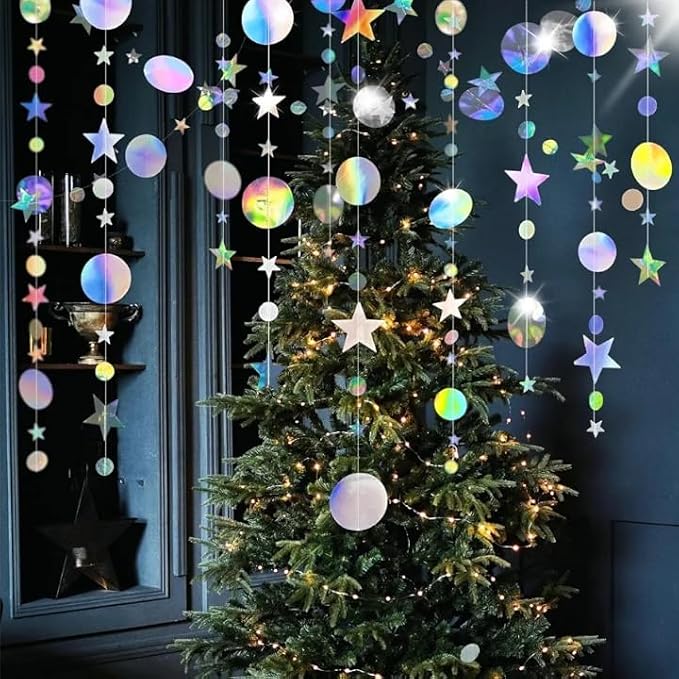 Iridescent Party Star Circle Dot Decoration Iridescent Hanging Garland Streamer - Image 2