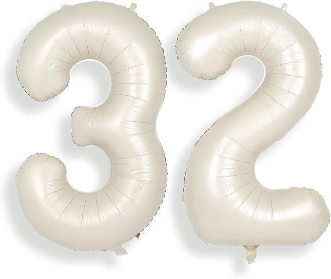 SUWEN 40 Inch Large Cream White 32 Balloon Numbers Big Foil Helium Number by SUWEN