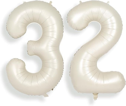 SUWEN 40 Inch Large Cream White 32 Balloon Numbers Big Foil Helium Number by SUWEN