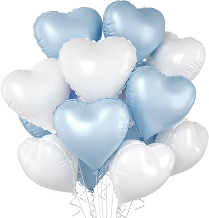 Baby Blue Heart Balloons, 18 Inch Cream Sand White Foil Balloons by BIAPIAN