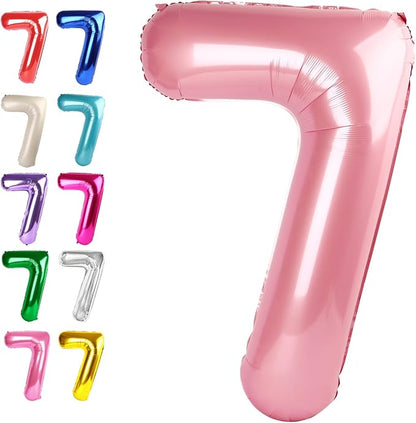 Digital Number 7 Pearlescent Pink Birthday Balloon 40 Inch, Foil Balloons by Upgesy