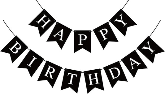 Hooqict Black Happy Birthday Banner Sign by Hooqict
