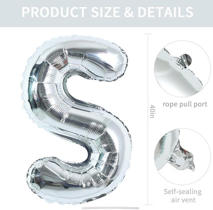 TONIFUL 40 Inch Large Silver Letter S Foil Balloons Alphabet Balloons | Giant - Image 2