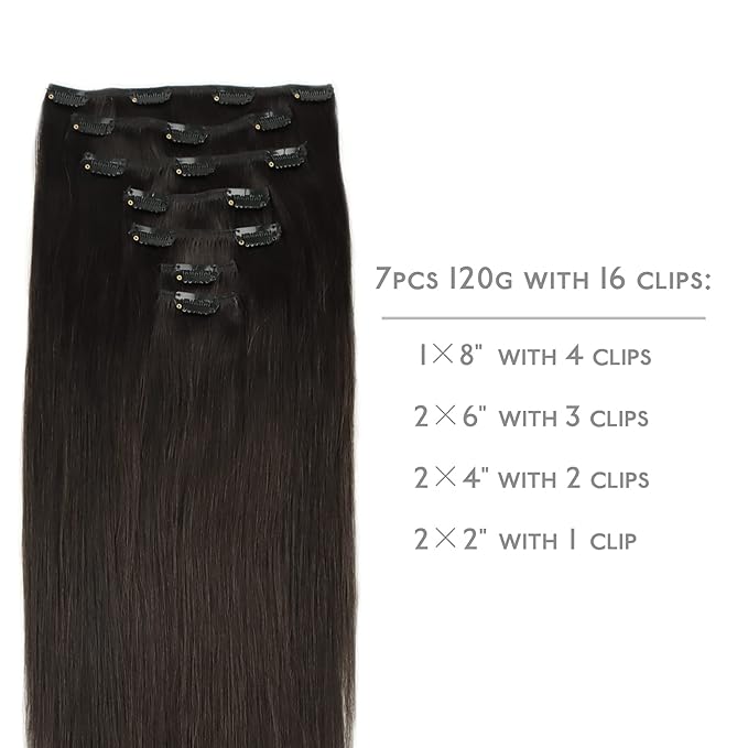 WENNALIFE Clip in Hair Extensions Real Human Hair, 12 Inch 80g 7pcs Remy Hair, Dark Brown Straight Natural Extensiones De Cabello Humano Con Clip Ins