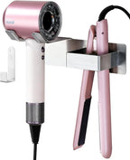Hair Dryer and Straightener Holder, Upgraded Hair Straightener Holder with Cable Hook, Stainless Steel Universal Hairdryer Holder Wall Mounted Waterproof for Bathroom Space-Saving Silver PTALSEAW