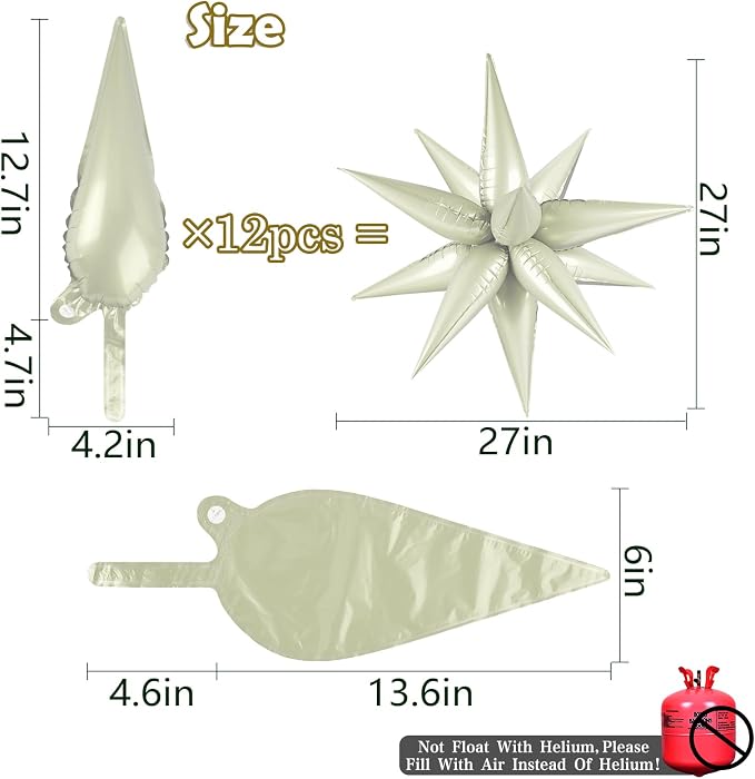 60 PCS Cream Star Balloons, 12 Point Spike Explosion Star Foil Balloons - Image 2