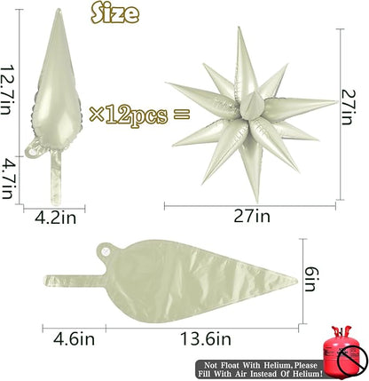 60 PCS Cream Star Balloons, 12 Point Spike Explosion Star Foil Balloons - Image 2