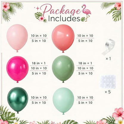 Tropical Flamingo Balloon Arch Garland Kit, Hot Pink Metallic Green Light Pink - Image 2