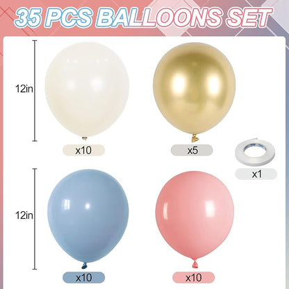 Gender Reveal Balloons, 12 Inch Dusty Pink Blue White Sand and Gold Balloons - Image 2