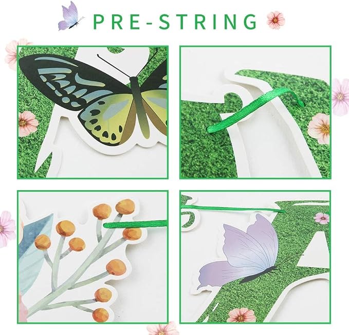 SUNBEAUTY Wildflower Happy Birthday Banner Green Spring Butterfly Flowers Party - Image 4
