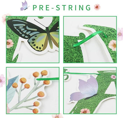 SUNBEAUTY Wildflower Happy Birthday Banner Green Spring Butterfly Flowers Party - Image 4