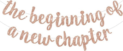 BEISHIDA Rose Gold Pre-Strung Glitter The Beginning of A New Chapter Banner | by Beishida