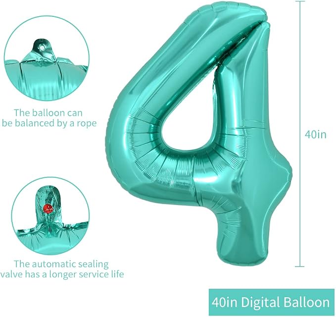 TONIFUL 40 Inch Large Teal Blue Number Balloons, Giant Jumbo Helium Foil Mylar - Image 2