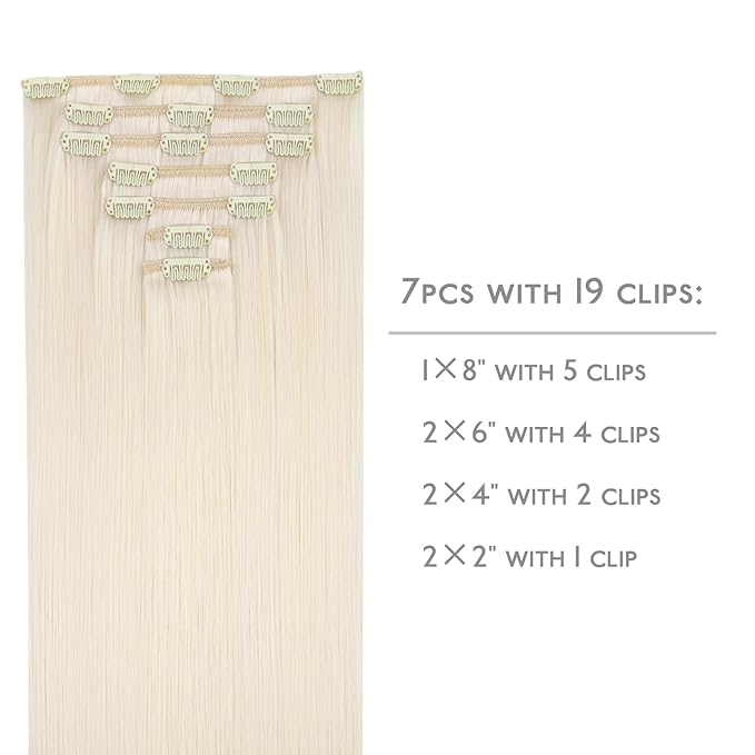 WENNALIFE Clip in Hair Extensions, 18 Inch 120g 7pcs Real Human Hair, White Blonde Remy Hair Extensions Clip Ins Double Weft