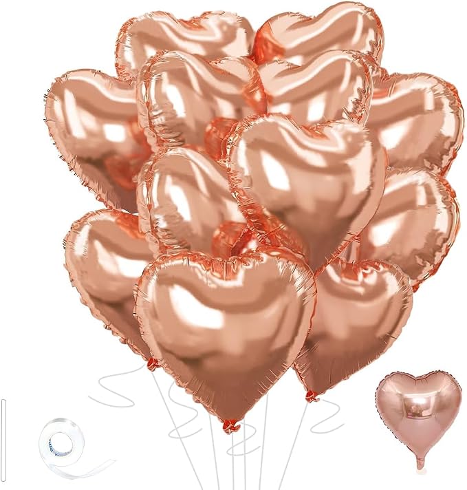 Rose Gold Heart Balloons，18 Inch Foil Mylar Love Heart Shaped Balloons by Wuhetyo