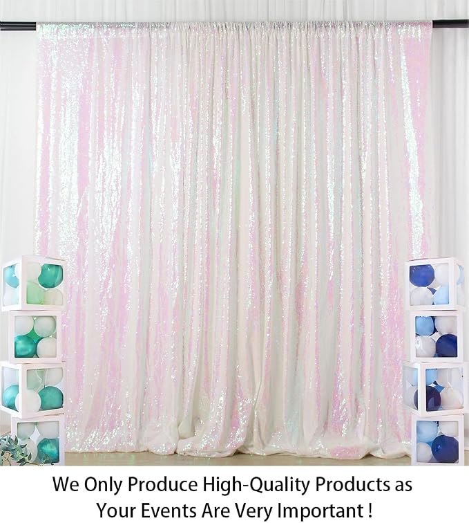 ShinyBeauty 7FTX7FT Iridescent White Sequin Backdrop | Glitter Wedding Photo - Image 2