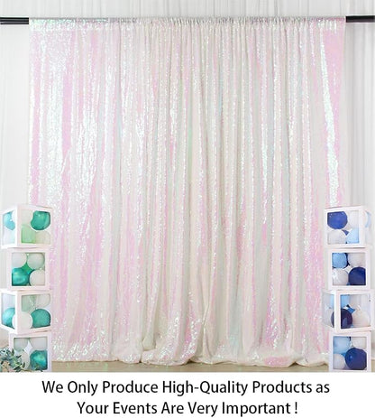 ShinyBeauty 7FTX7FT Iridescent White Sequin Backdrop | Glitter Wedding Photo - Image 2