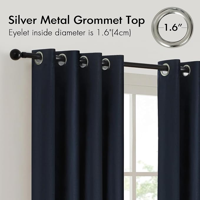 Navy Gold Velvet Blackout Curtains Luxury Decor 84 inches, Color Block | Living - Image 2