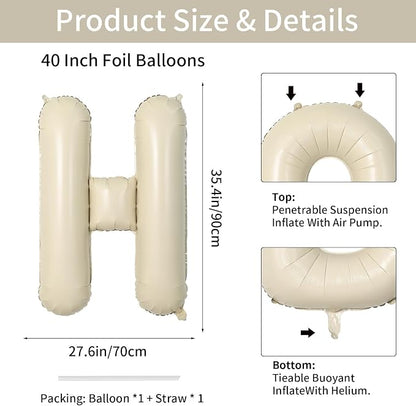 Biapian 40 Inch Letter H Balloons, Giant Cream H Foil Balloon, Big Single - Image 2