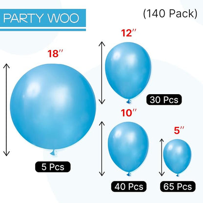 PartyWoo Pearl Blue Balloons 140pcs Sky Blue Color 18 12 10 5 Inch | 18 12 10 5 - Image 5