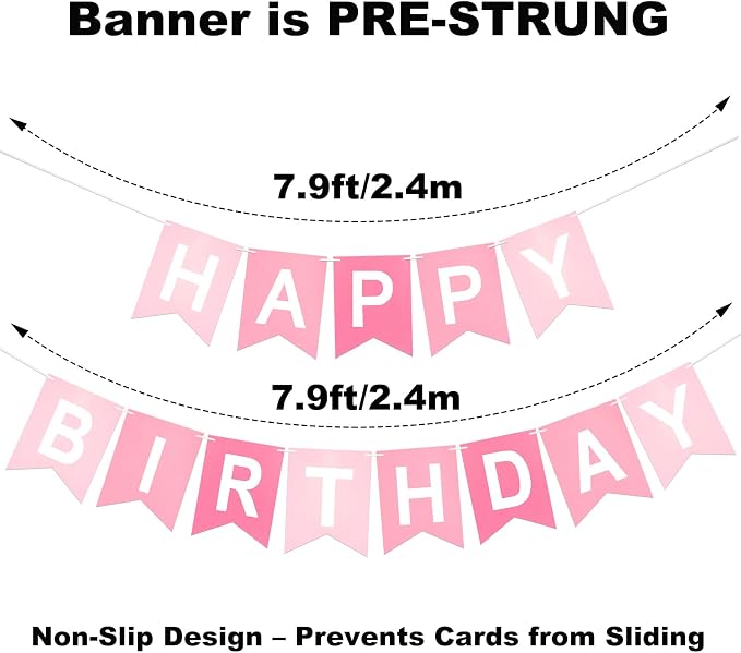 Pre-Strung Pink Happy Birthday Banner - Image 3