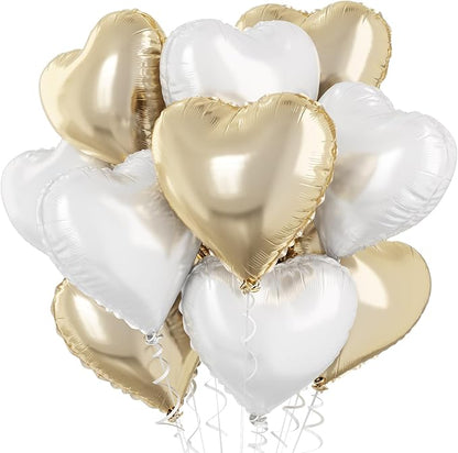 Gold White Foil Heart Balloons, 18 Inch 10 Pcs Pastel Yellow White Foil Heart by TAOYE